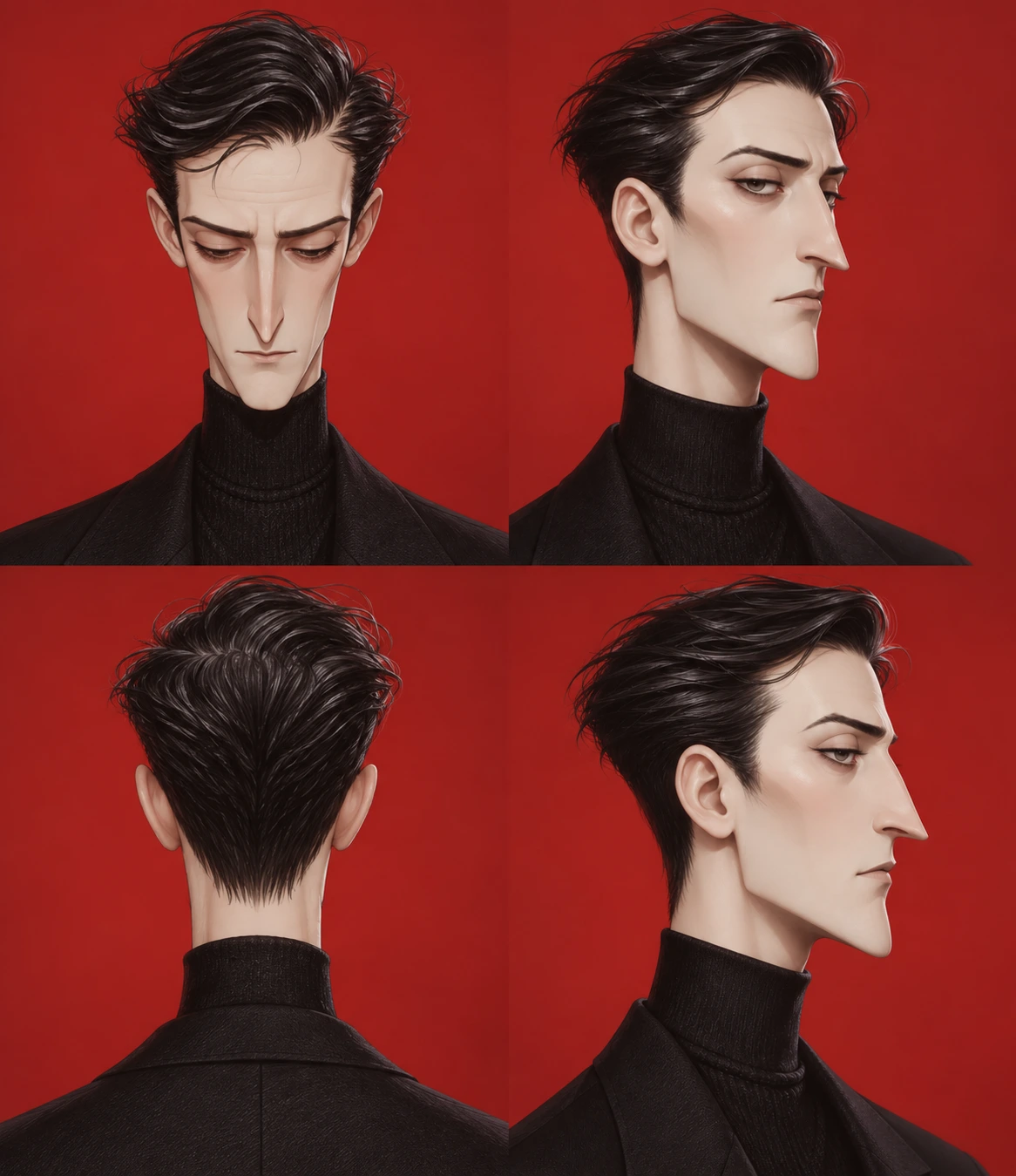 Hugh’s selected character references from front, three-quarter, back and profile.