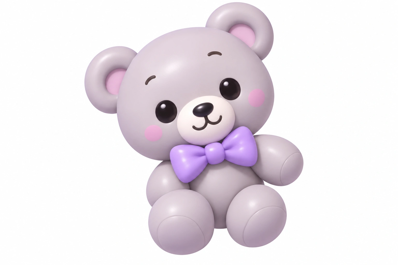 Rock’s grey bear with a purple bow.