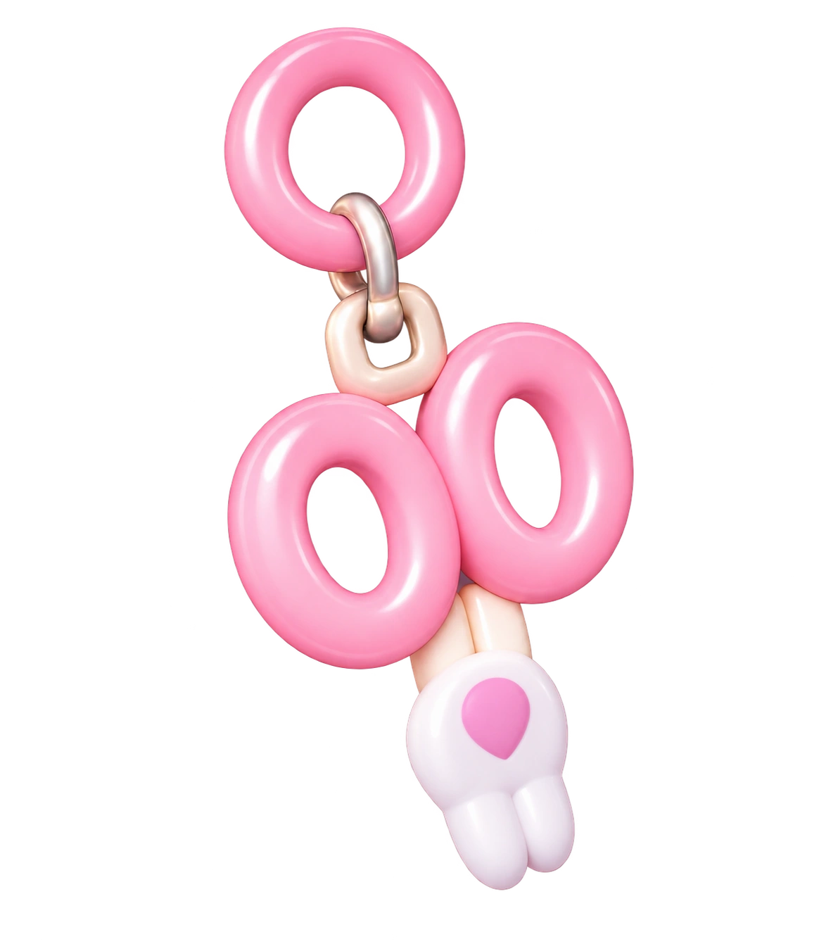 Scissors’ pink scissors charm with a tiny white bunny butt and pink tail.
