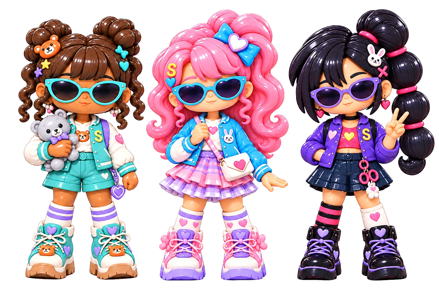The new da girlz ensemble in moulded plastic: Rock, Paper and Scissors.