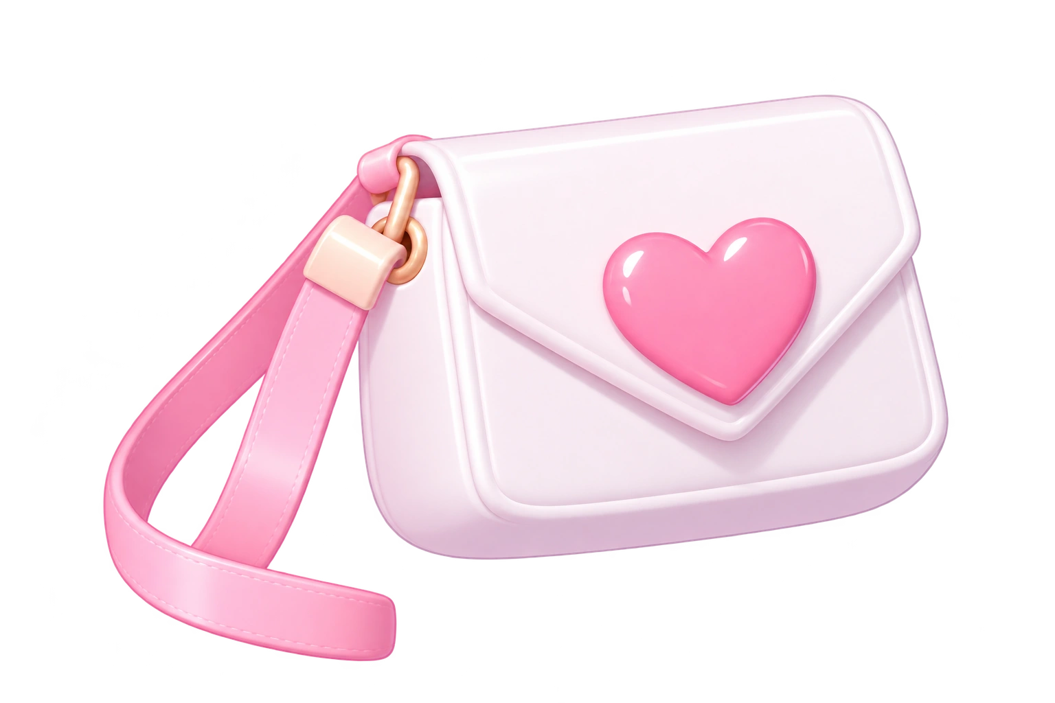Paper’s white purse with its pink heart and strap.
